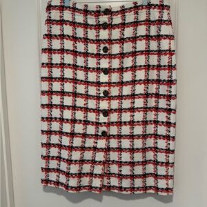 Ann Taylor Red and Navy Plaid Midi Skirt